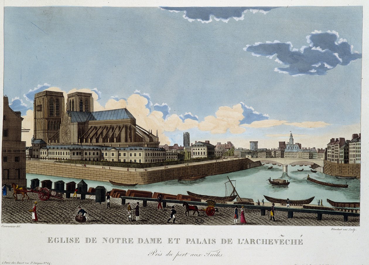 Notre-Damen kirkko ja Archevéchén palatsi - Courvoisierin "" Näkymät Pariisiin" -osassa tekijältä Henri Courvoisier Voisin