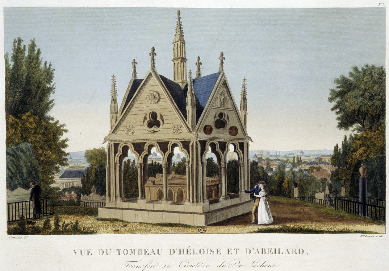 Héloïsen ja Abelardin hauta Père Lachaisessa, n. 1820 - Courvoisierin teoksessa "Näkymät Pariisista". tekijältä Henri Courvoisier Voisin
