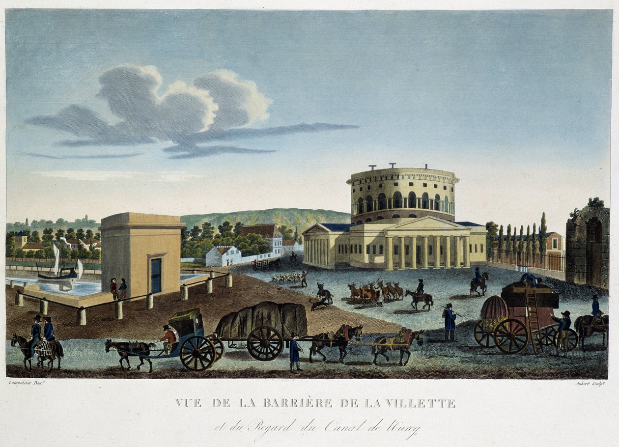 Näkymä Barrier de la Villette -teoksessa "" Näkymä Pariisiin, noin 1810: Les Barriers de Paris "", kirjoittanut Courvoisier tekijältä Henri Courvoisier Voisin