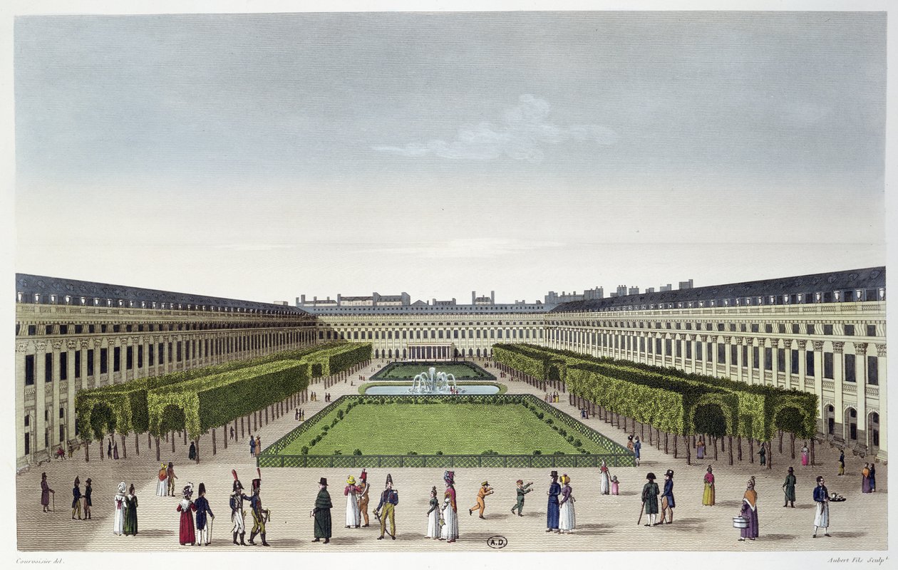 Näkymä Palais Royalin puutarhaan Galeries de Bois