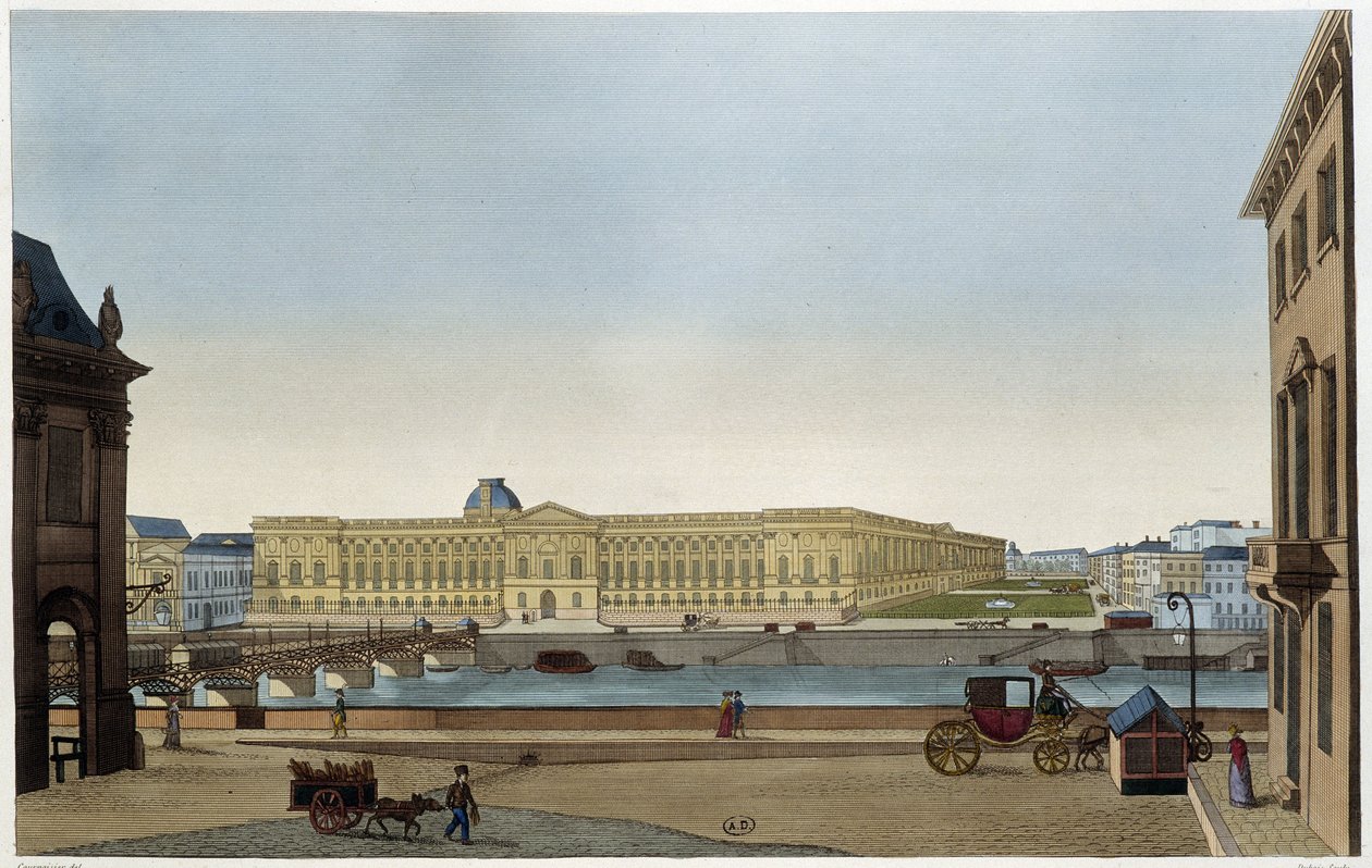 Näkymä Louvreen ja vasemman rannan Pont des Arts -sillalle - Courvoisierin "" Vues de Paris -kirjassa" tekijältä Henri Courvoisier Voisin