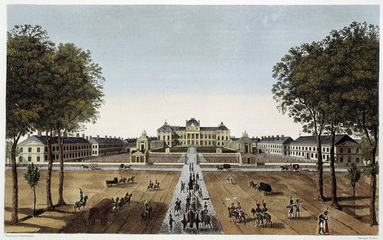 Näkymä Royal Military Schoolille, näkymä Avenue Vaugirardilta, n. 1820 - Courvoisierin teoksessa "Näkymät Pariisista". tekijältä Henri Courvoisier Voisin