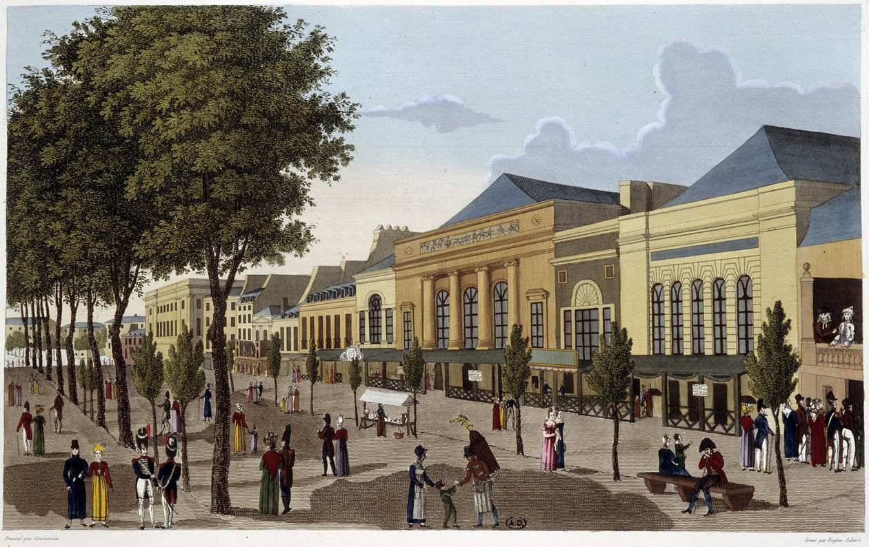 Näkymä Amigue-Comique- ja Gaîeté-teattereihin - Courvoisierin teoksessa "Vues de Paris". tekijältä Henri Courvoisier Voisin