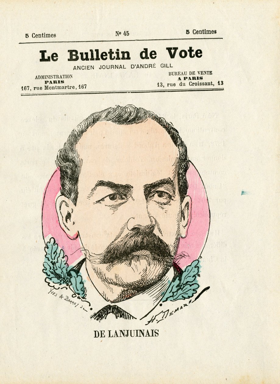 Äänestyslippu 2. sarja, Satiirinen väreissä: De Lanjuinais - Kuvitus Henri Demare (1846-1888) tekijältä Henri Demare