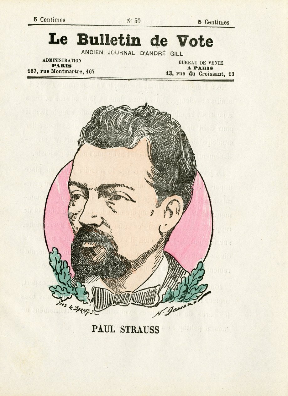 Äänestyslippu 2. sarja, Satiirinen väreissä: Strauss Paul - Kuvitus Henri Demare (1846-1888) tekijältä Henri Demare