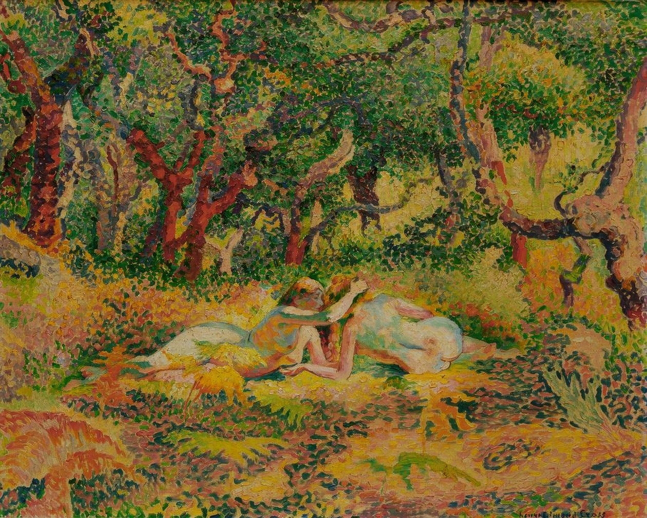 Kaksi alaston naista tammikorkin alla tekijältä Henri Edmond Cross