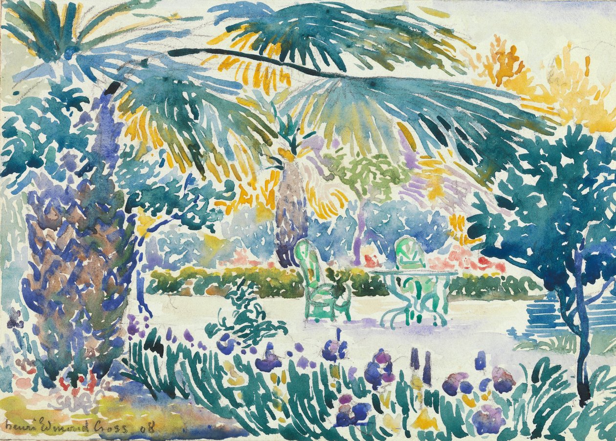 Taidemaalarin puutarha Saint Clairissa, 1908 (grafiitti, wc). tekijältä Henri Edmond Cross