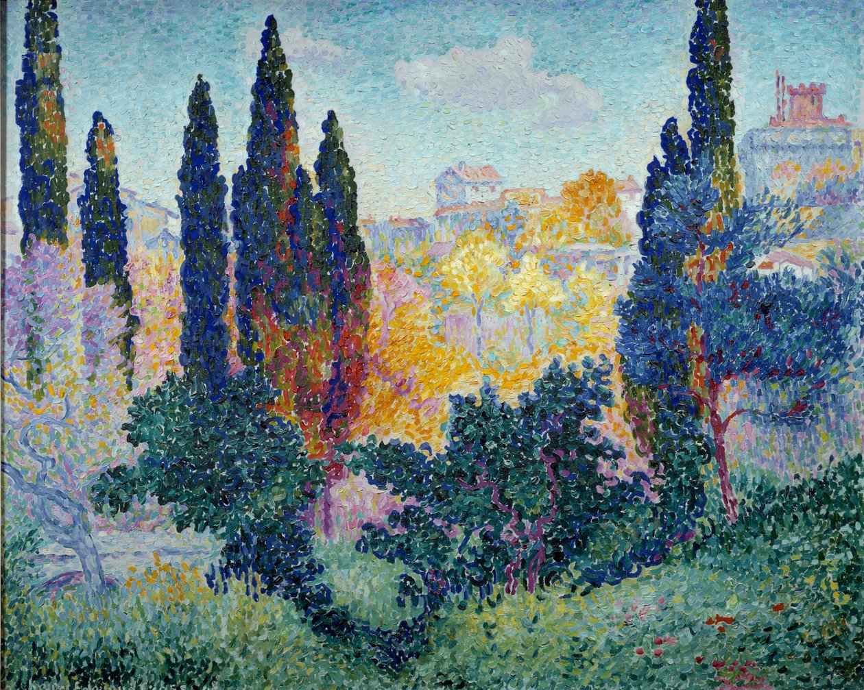 Sypressit Cagnesissa Henri Cross Delacroixin maalaus (Henri Edmond Cross) (1856-1910) 1908 su. 0,81 x 1 m Pariisi, Musee d