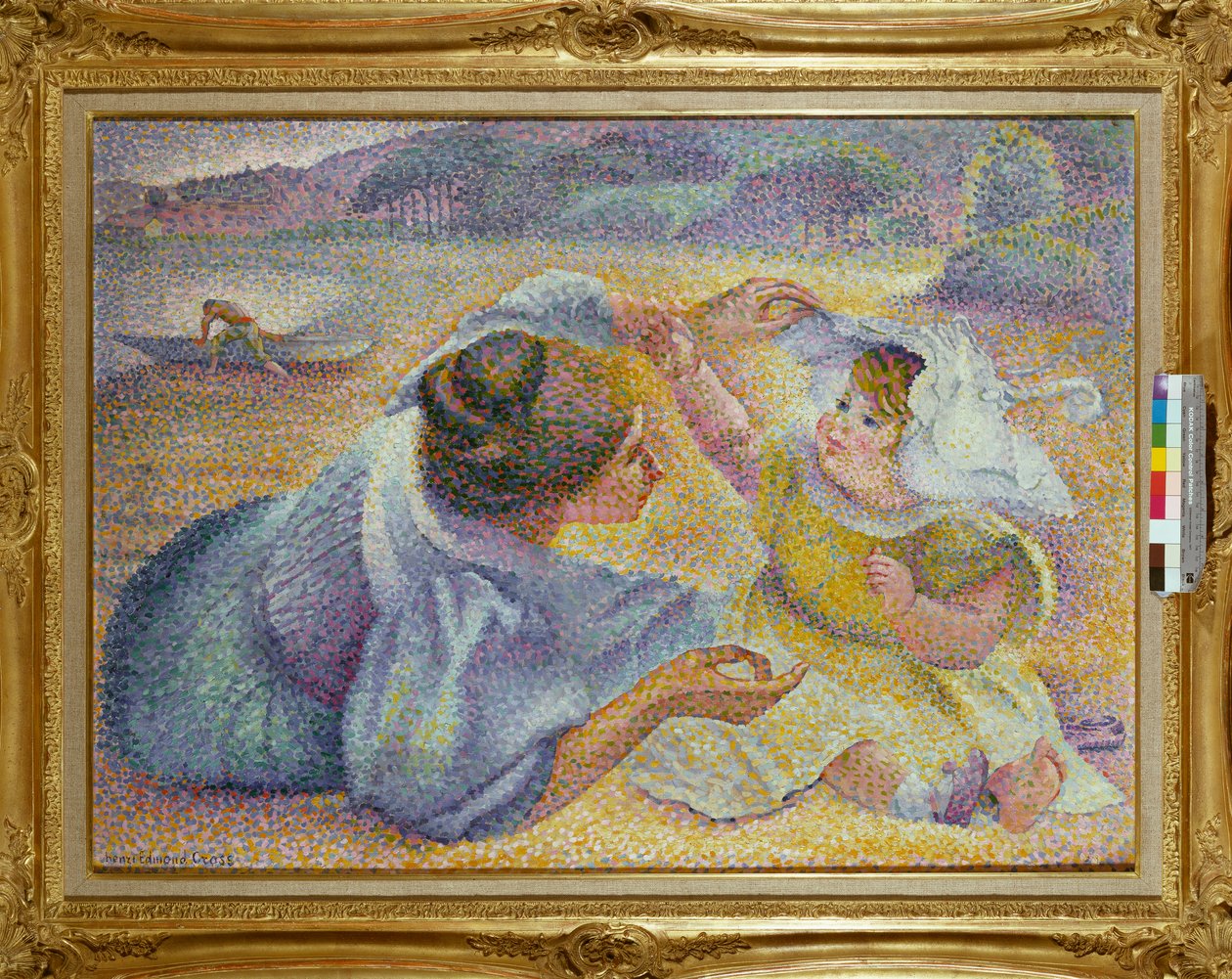 Äiti leikkimässä lapsensa kanssa, n. 1897 tekijältä Henri Edmond Cross
