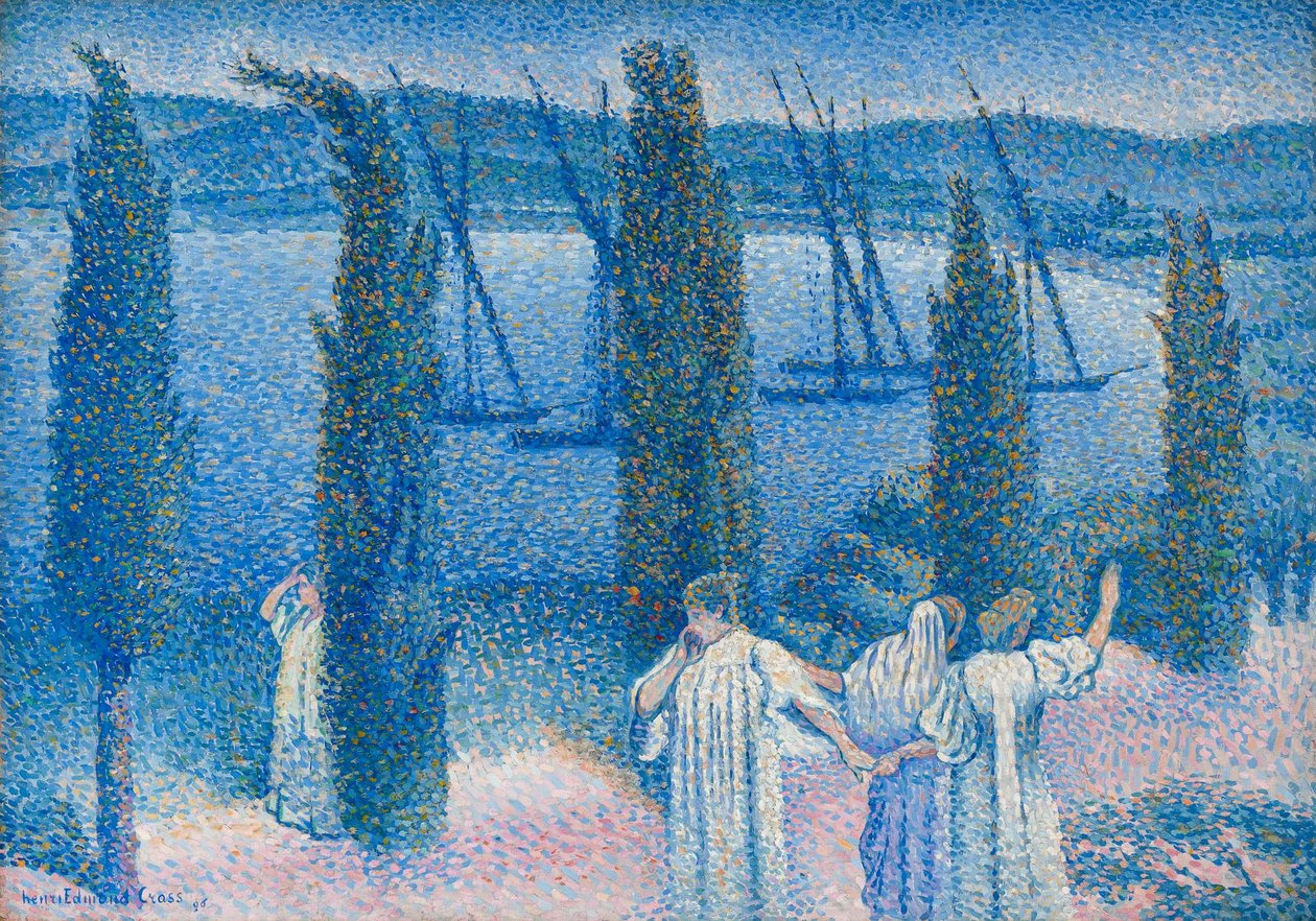 Nocturne sypressien kanssa Nocturne aux cyprès, 1896. tekijältä Henri Edmond Cross