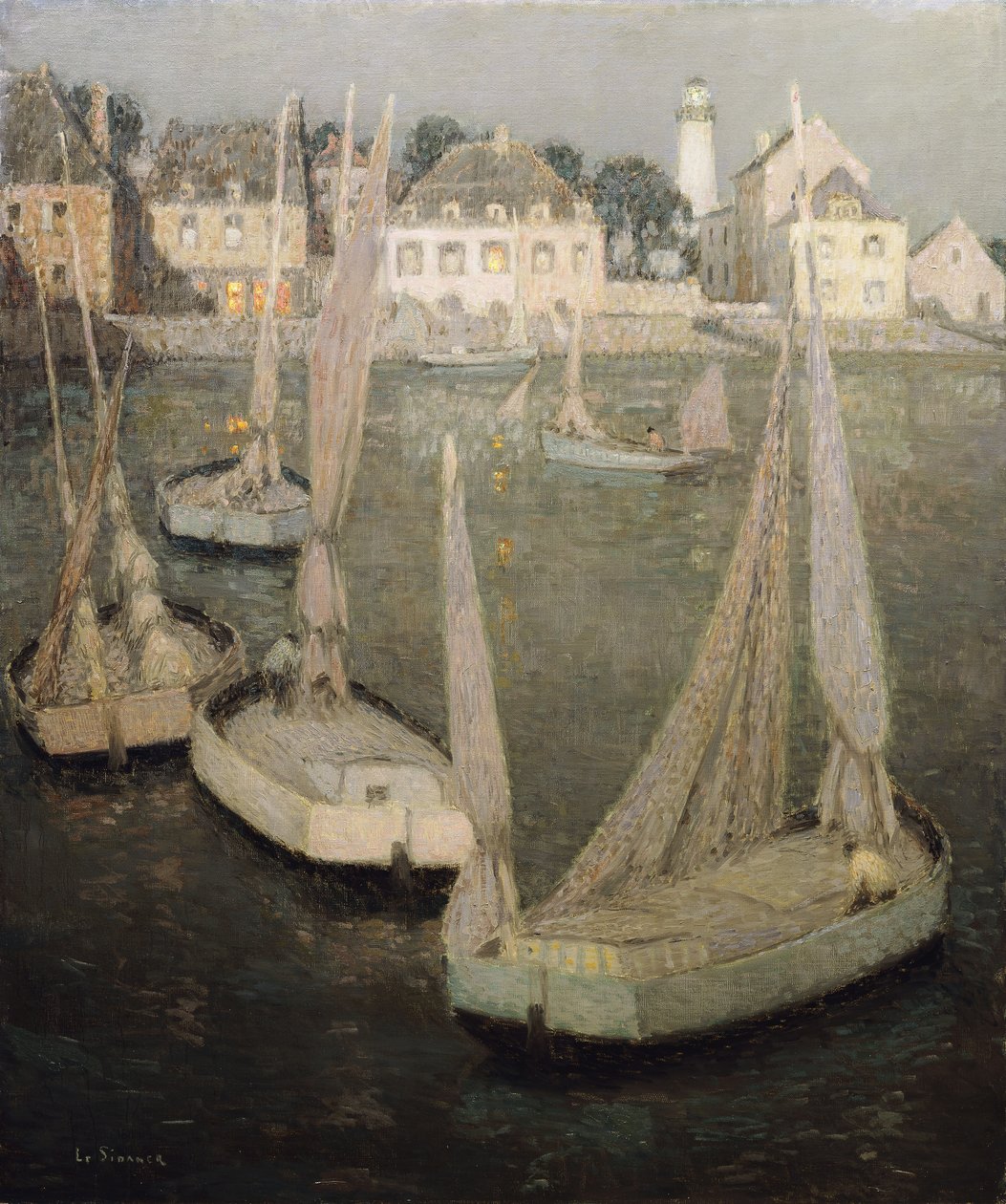 Breton Port by Moonlight; Moonlightin Port Breton tekijältä Henri Eugene Augustin Le Sidaner