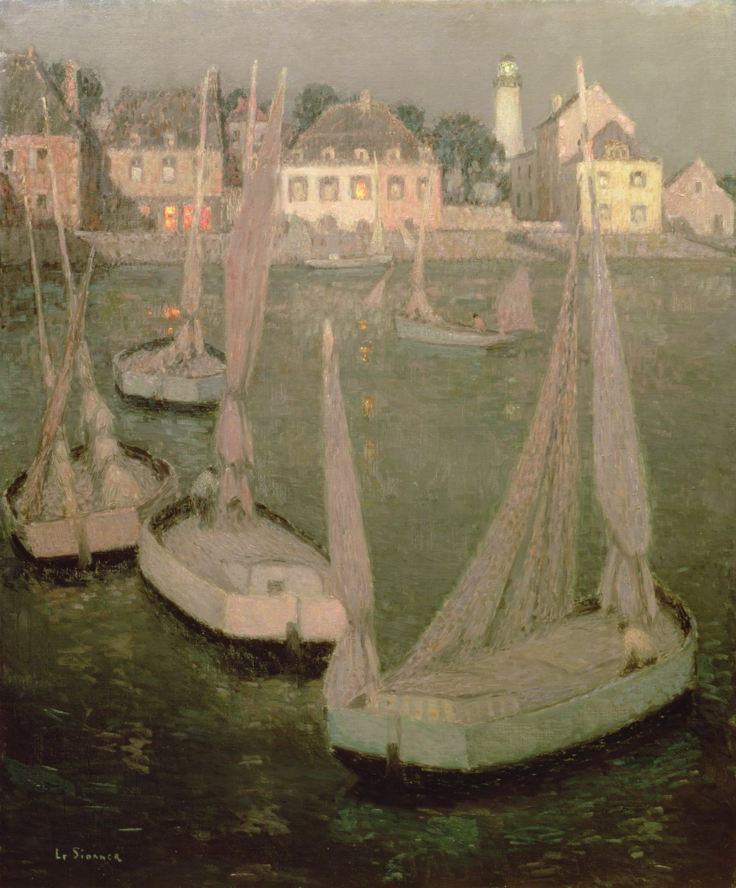 Moonlightin Brittany Port tekijältä Henri Eugene Augustin Le Sidaner