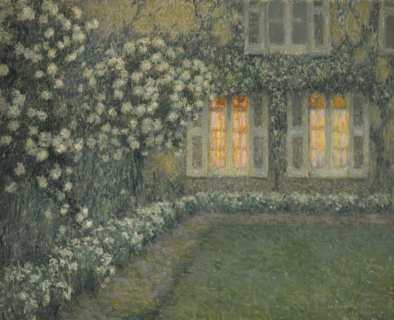 Post-impressionismi: Le jardin blanc au crepuscule (Valkoinen puutarha hämärässä), Le Sidaner, Henri (1862-1939) tekijältä Henri Eugene Augustin Le Sidaner