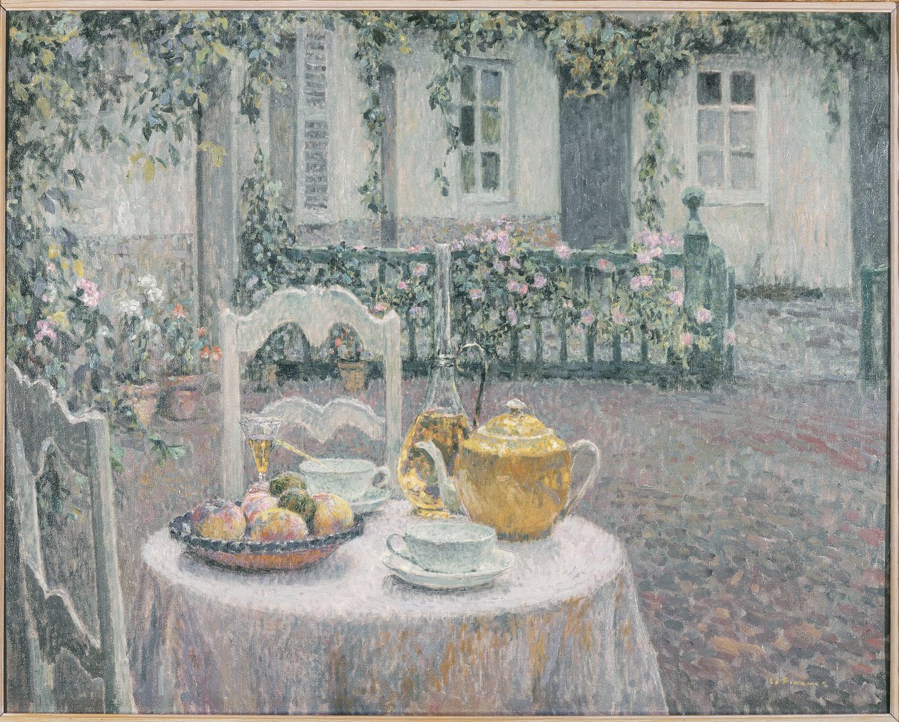 Vaaleanpunainen pöytäliina tekijältä Henri Eugene Augustin Le Sidaner