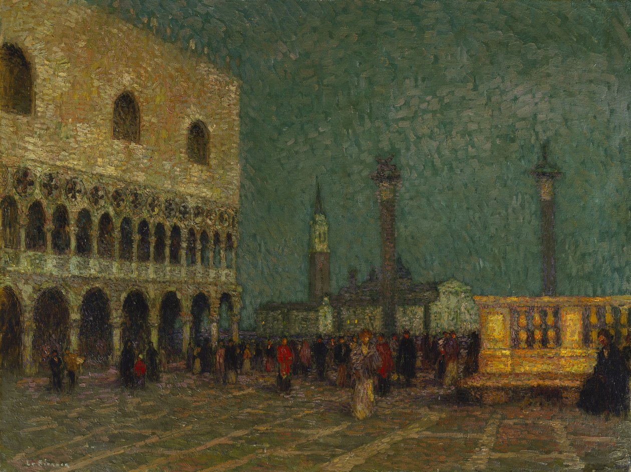 Venetsia, Pyhän Markuksen aukio, n. 1914 (öljy kankaalle) tekijältä Henri Eugene Augustin Le Sidaner