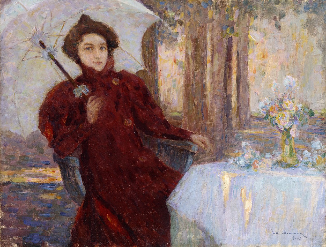 nainen, jolla on sateenvarjo; Femme a l