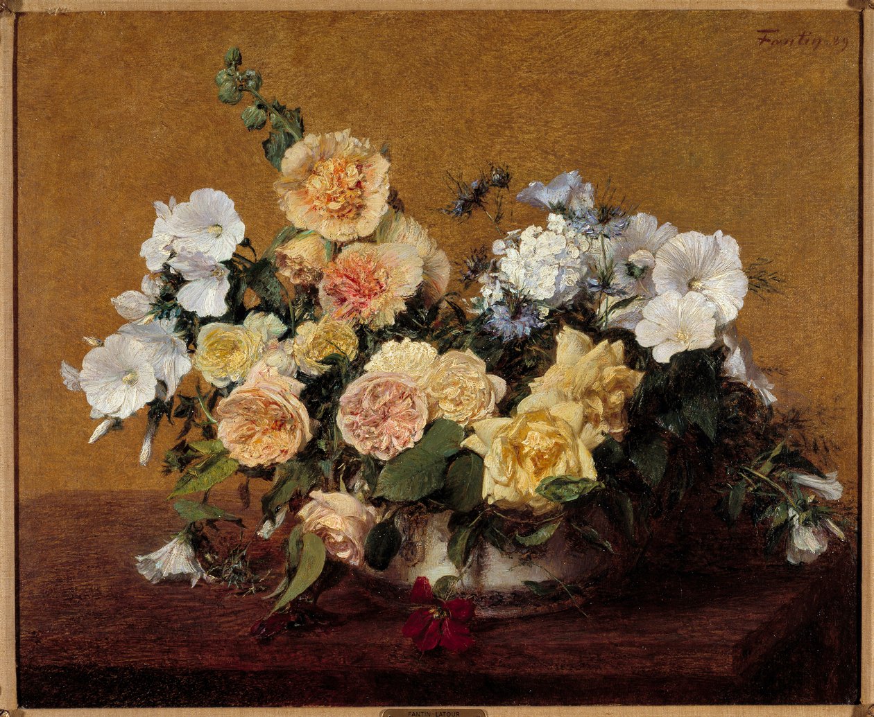 Kukkakimppu Henri Fantin Latourin maalaus (Fantin-Latour tekijältä Ignace Henri Jean Fantin Latour