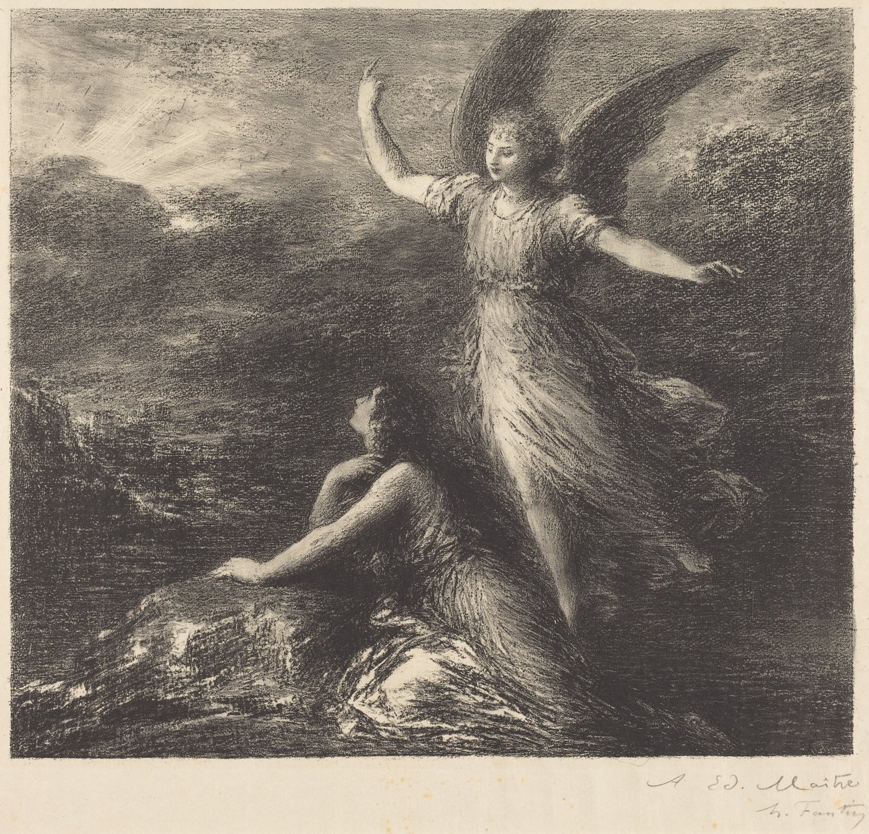 Debyytti teoksesta "Paratiisi ja peri" (2. laatta) tekijältä Henri Fantin-Latour