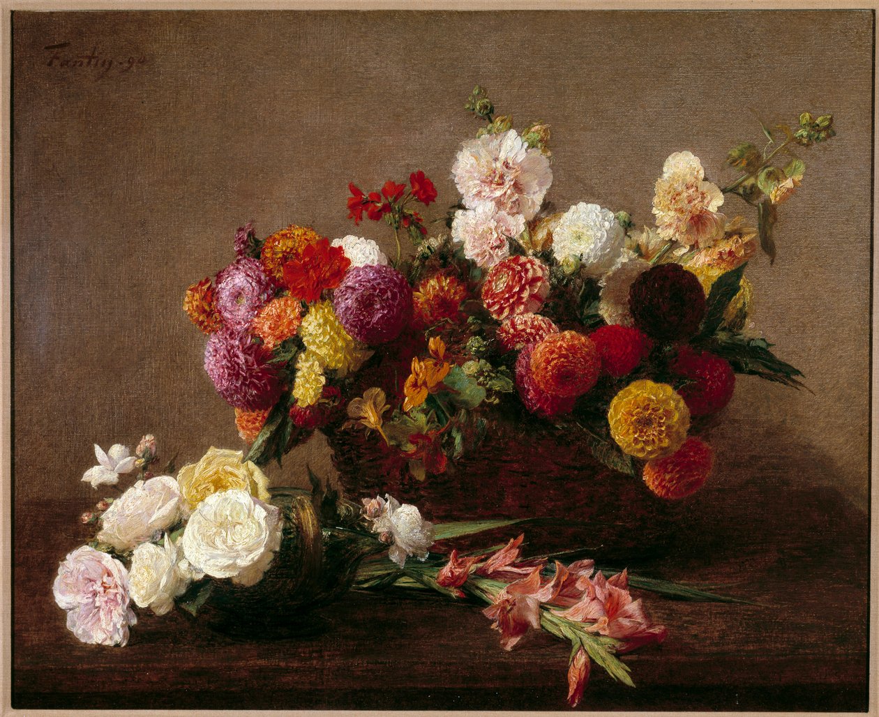 Tässä on keskikesän kukkia Henri Fantin Latourin maalaus tekijältä Ignace Henri Jean Fantin Latour