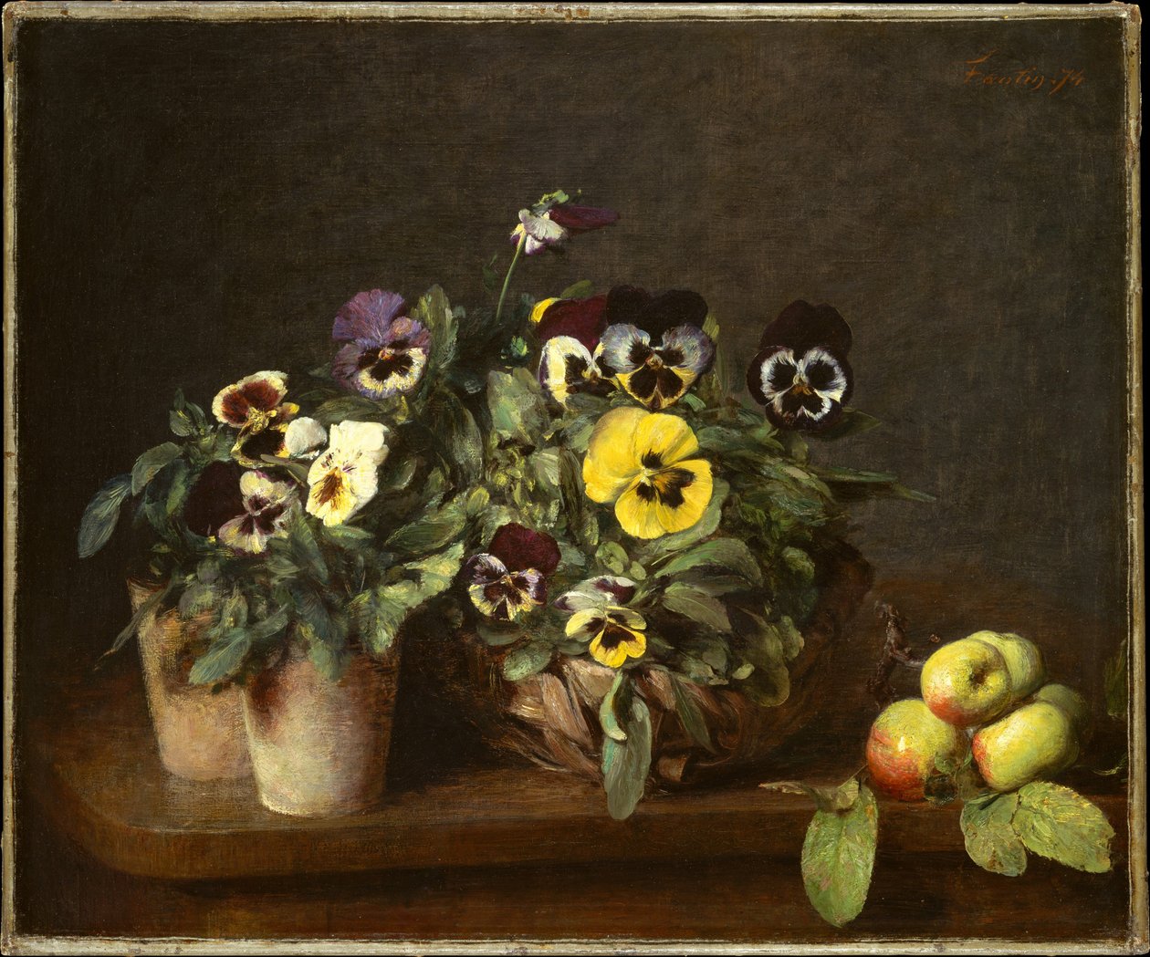 Asetelma, jossa on orvokkeja tekijältä Henri Fantin-Latour