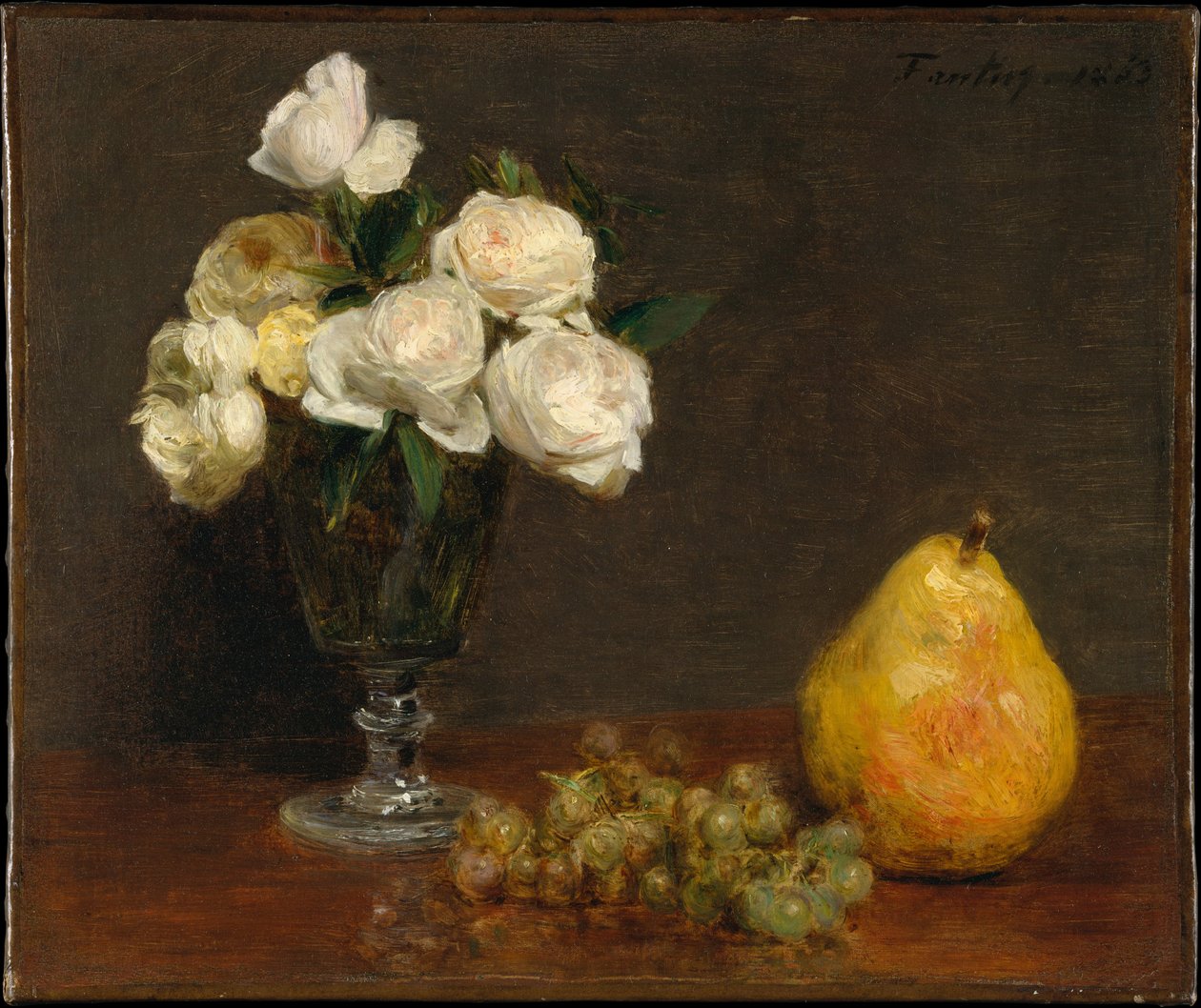 Ruusuja ja hedelmiä sisältävä asetelma tekijältä Henri Fantin-Latour