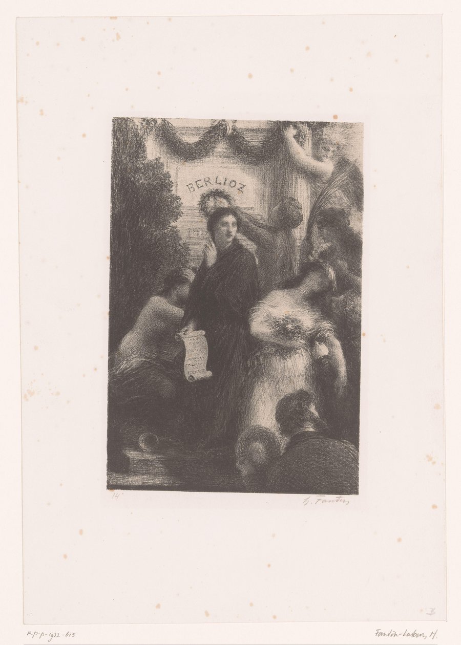 Allegoriset hahmot Berliozin haudalla Apoteoosi Hector Berliozin elämä ja teokset (sarjan nimi) tekijältä Ignace Henri Jean Fantin Latour