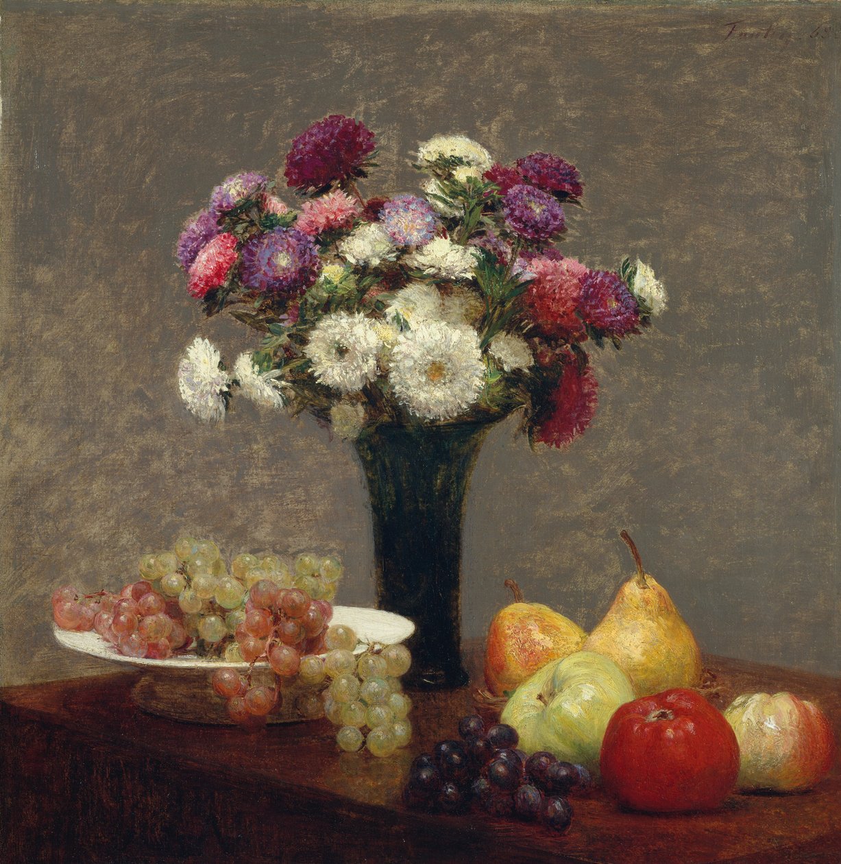 Asterit ja hedelmät pöydällä, 1868. tekijältä Ignace Henri Jean Fantin Latour