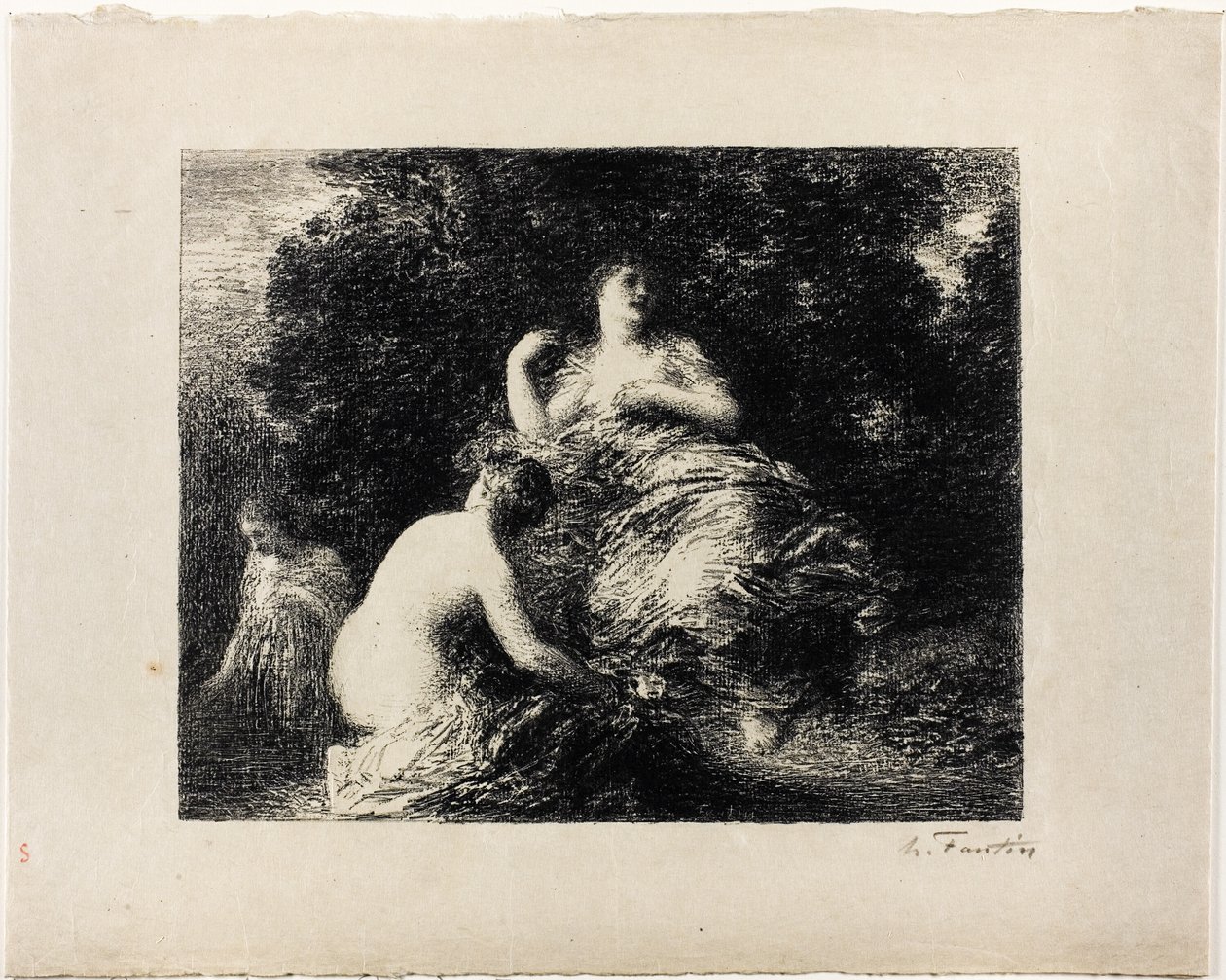 Uimanaiset, keskikokoinen lautanen tekijältä Ignace Henri Jean Fantin Latour