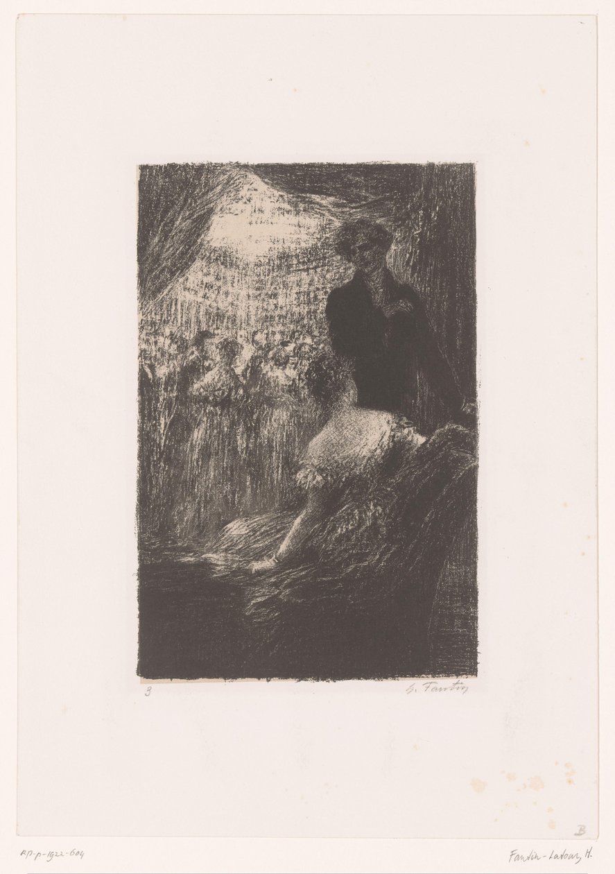 Berlioz ja nainen ballissa Sinfonia fantastinen. un pallo Hector Berliozin elämä ja teokset (sarjan nimi) tekijältä Ignace Henri Jean Fantin Latour