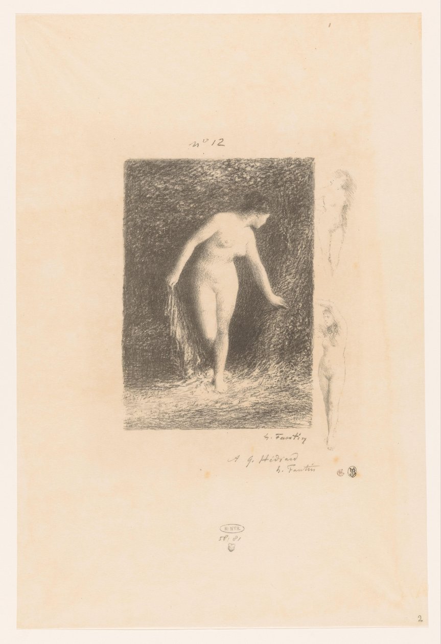Diana ontkleedt zich om te baden Diana Gedichten van André Chénier (sarjan nimi) Kuvituksia André Chénierin runoihin (sarjan nimi) tekijältä Ignace Henri Jean Fantin Latour