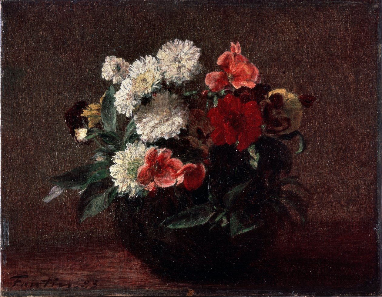 Kukkia fajanssimaljakossa. Henri Fantin-Latourin maalaus (Fantin Latour tekijältä Ignace Henri Jean Fantin Latour