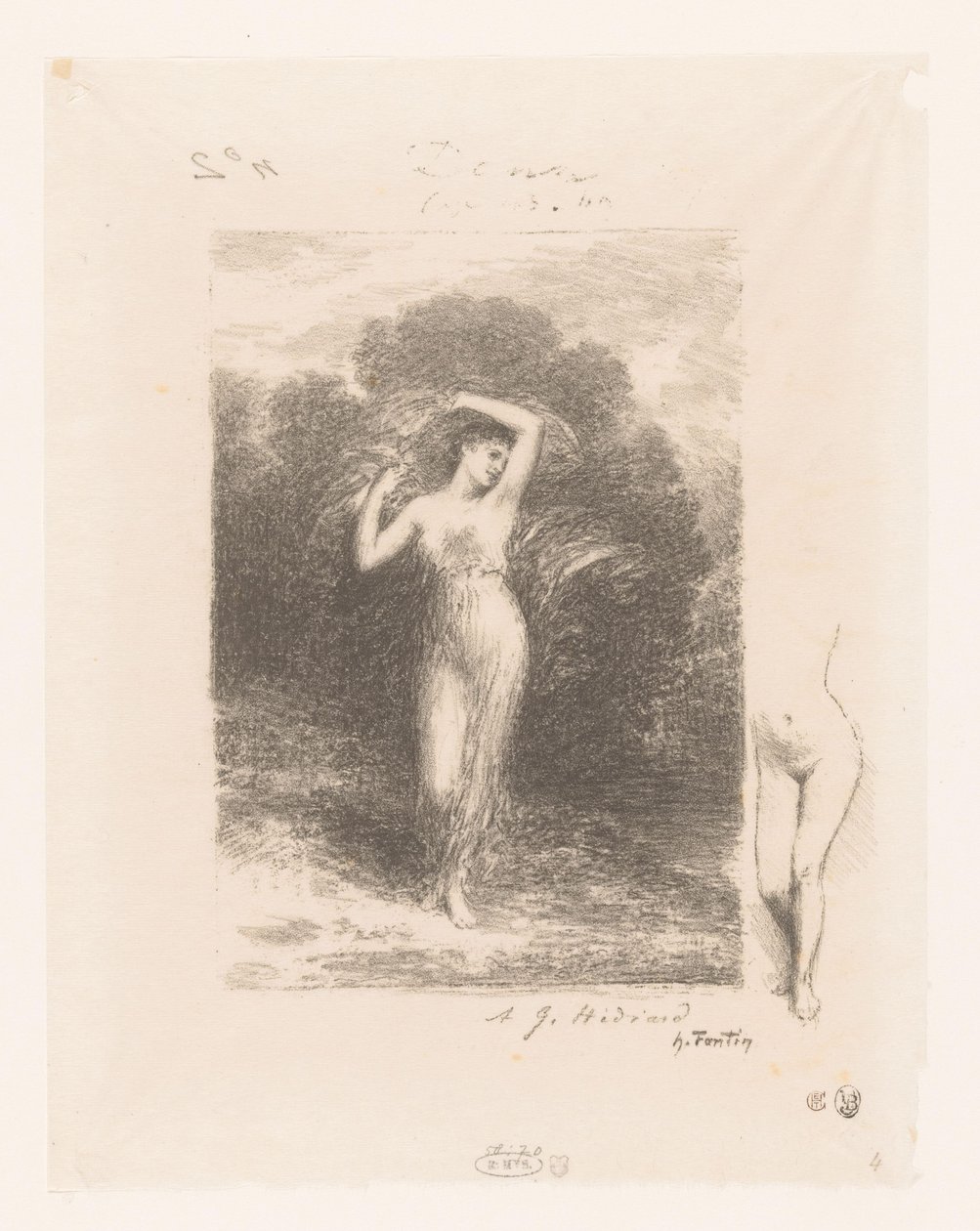 Jonge vrouw tapasi sjaalin Nuori potilas Gedichten van André Chénier (sarjan nimi) Kuvituksia André Chénierin runoihin (sarjan nimi) tekijältä Ignace Henri Jean Fantin Latour