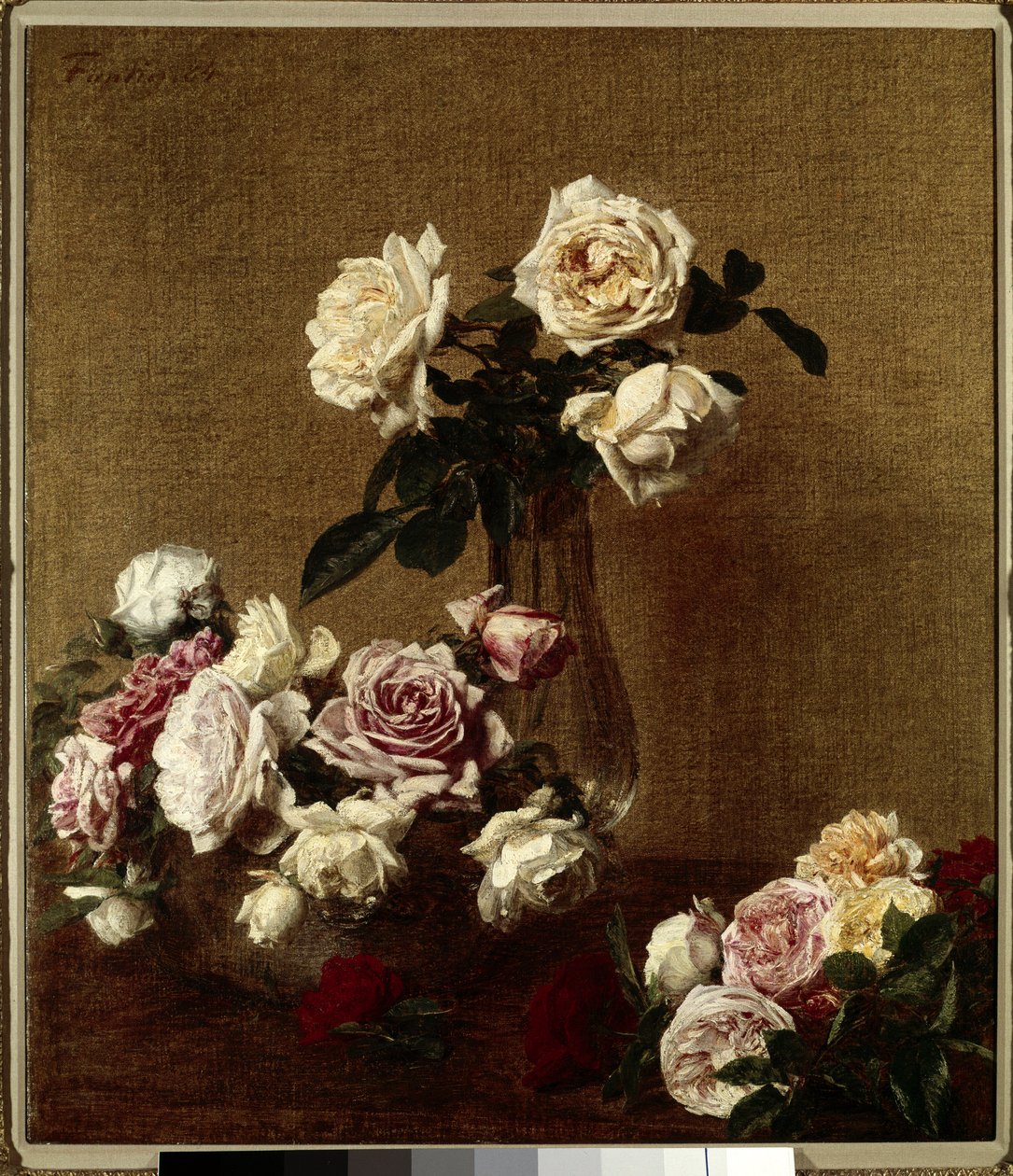 Les roses Henri Fantin Latourin maalaus (Fantin-Latour) (1836-1904) 1800-luvun yksityinen kokoelma. tekijältä Ignace Henri Jean Fantin Latour
