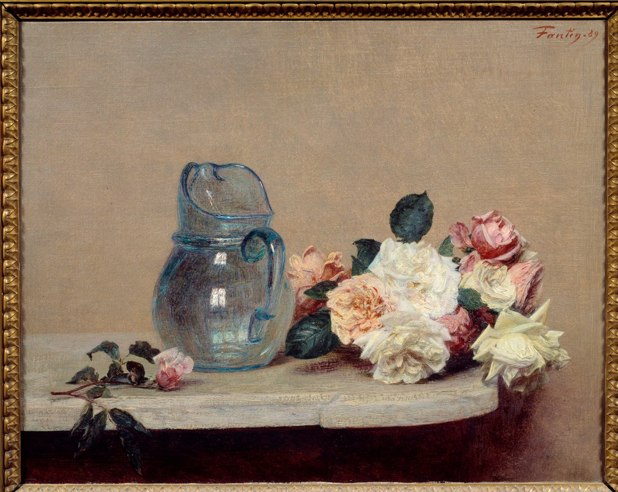 Ruusut Henri Fantin Latourin maalaus (Fantin-Latour tekijältä Ignace Henri Jean Fantin Latour