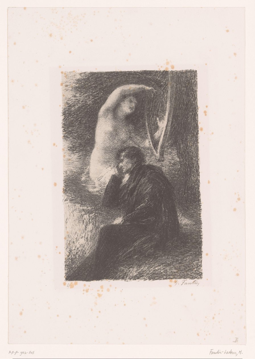 Lélio kuuntelee harpun ääniä lilja. La harpe éolienne Hector Berliozin elämä ja teokset (sarjan nimi) tekijältä Ignace Henri Jean Fantin Latour
