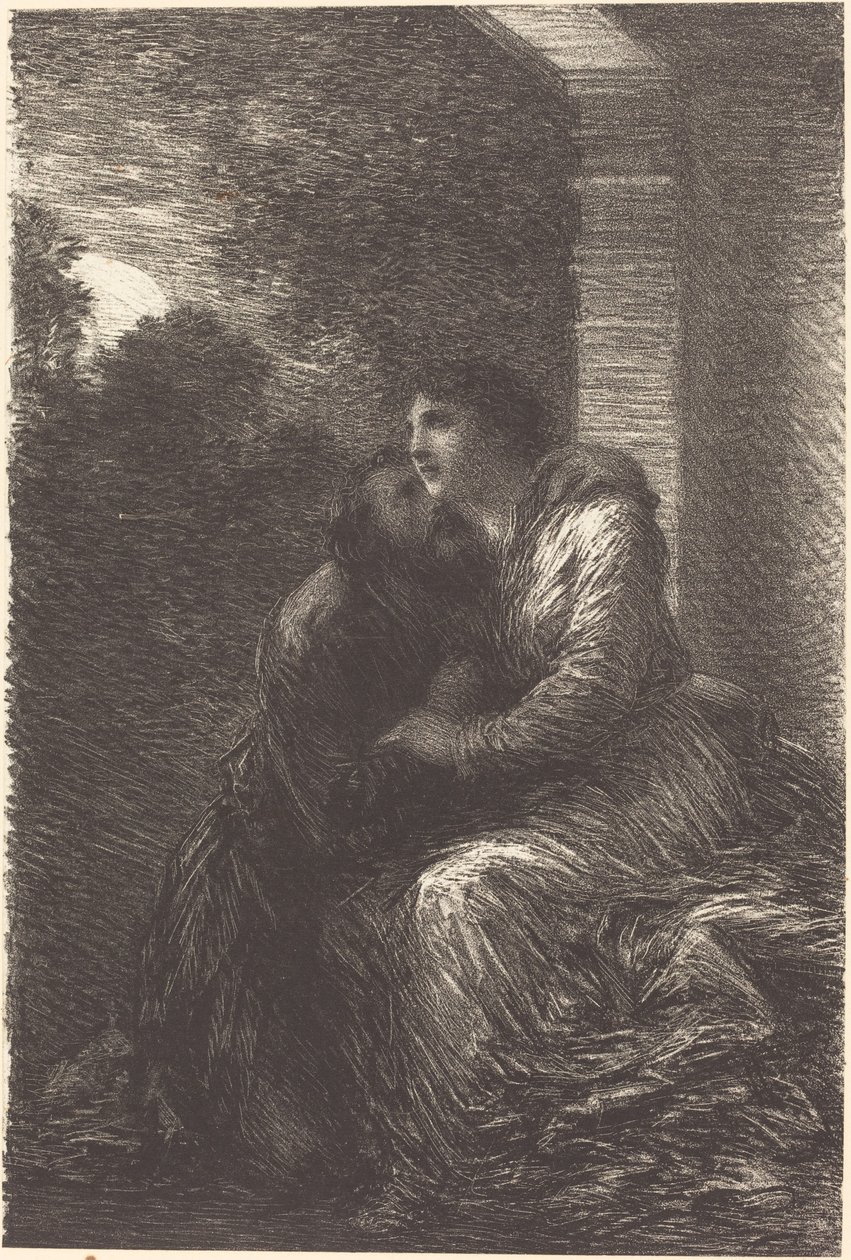 Rakkauskohtaus "Lohengrinin" III näytöksestä tekijältä Ignace Henri Jean Fantin Latour