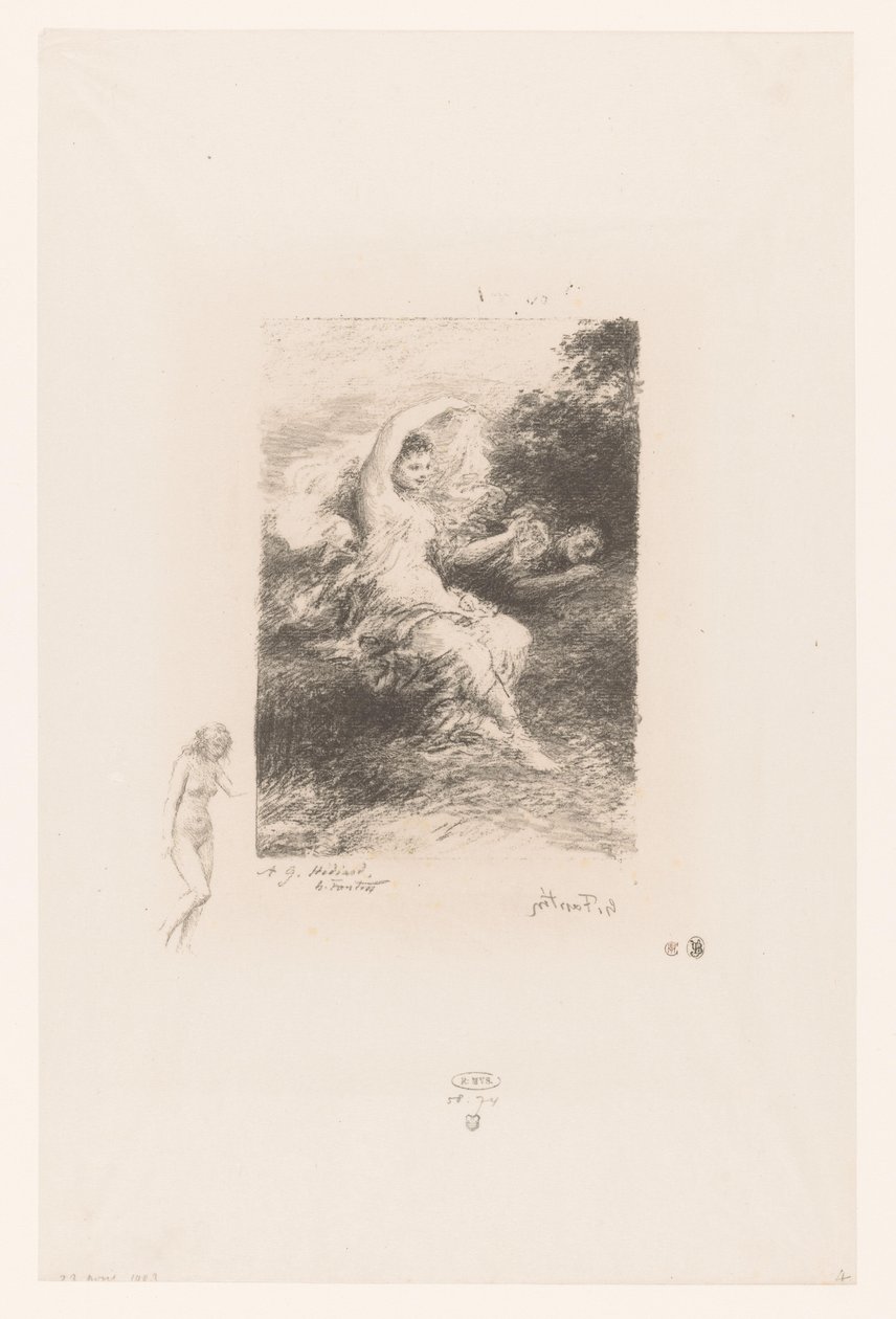Lydé valvoo nukkuvaa rakastajaansa Lyde André Chénierin runot (sarjan nimi) Illustrations pour les Poésies d