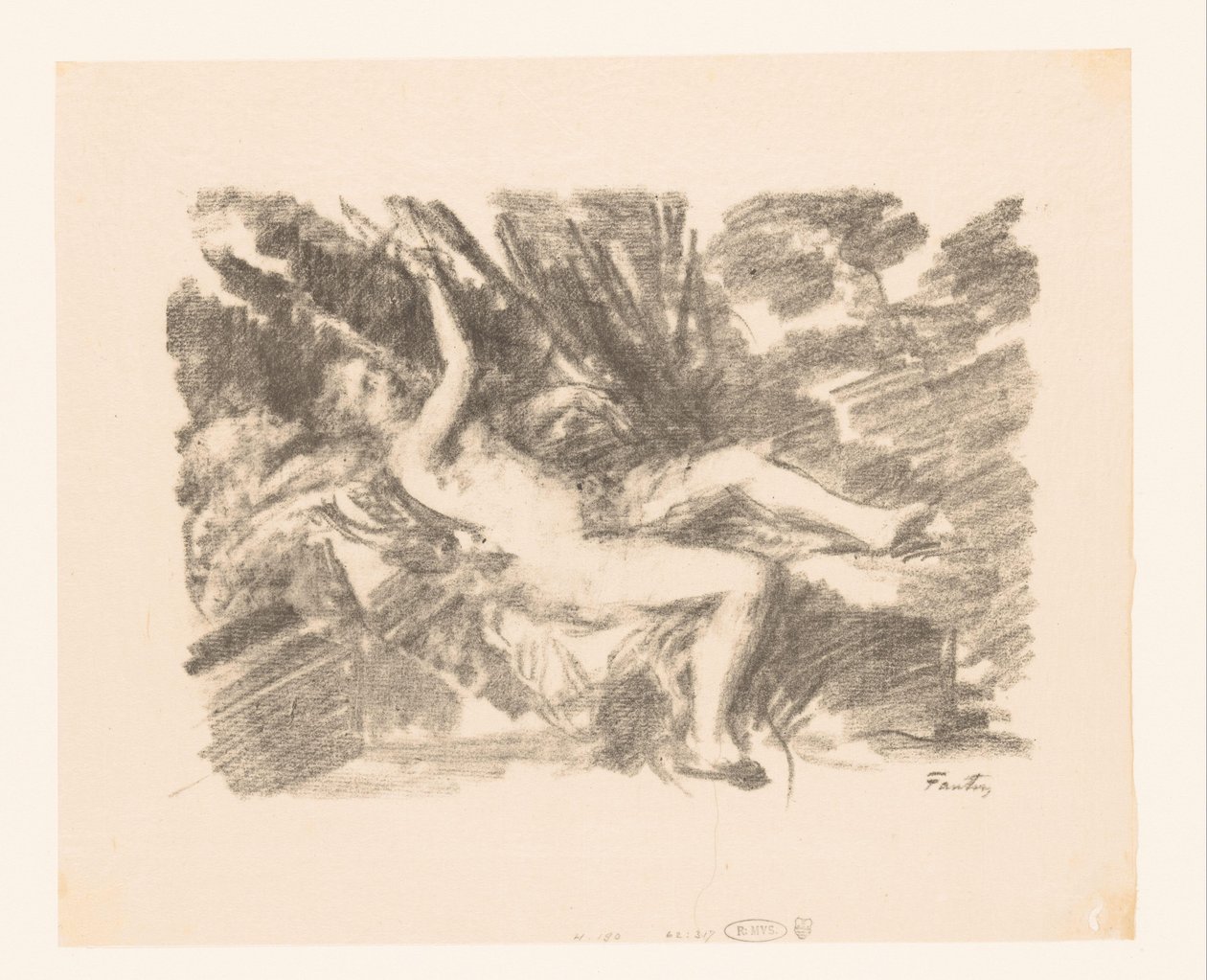 Alaston nainen herää Le Reveil tekijältä Ignace Henri Jean Fantin Latour