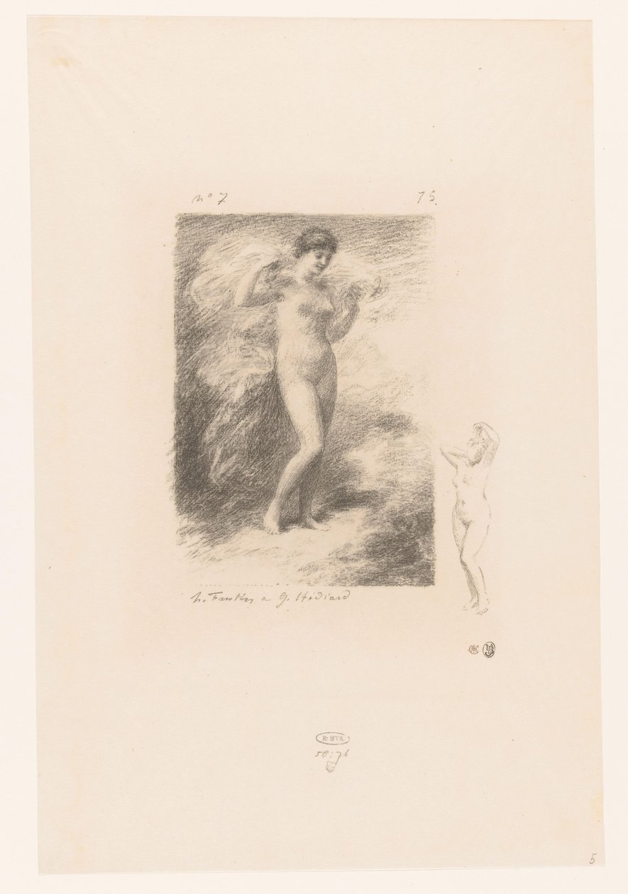Näere met wapperende sluier Neere Gedichten van André Chénier (sarjan nimi) Kuvituksia André Chénierin runoihin (sarjan nimi) tekijältä Ignace Henri Jean Fantin Latour