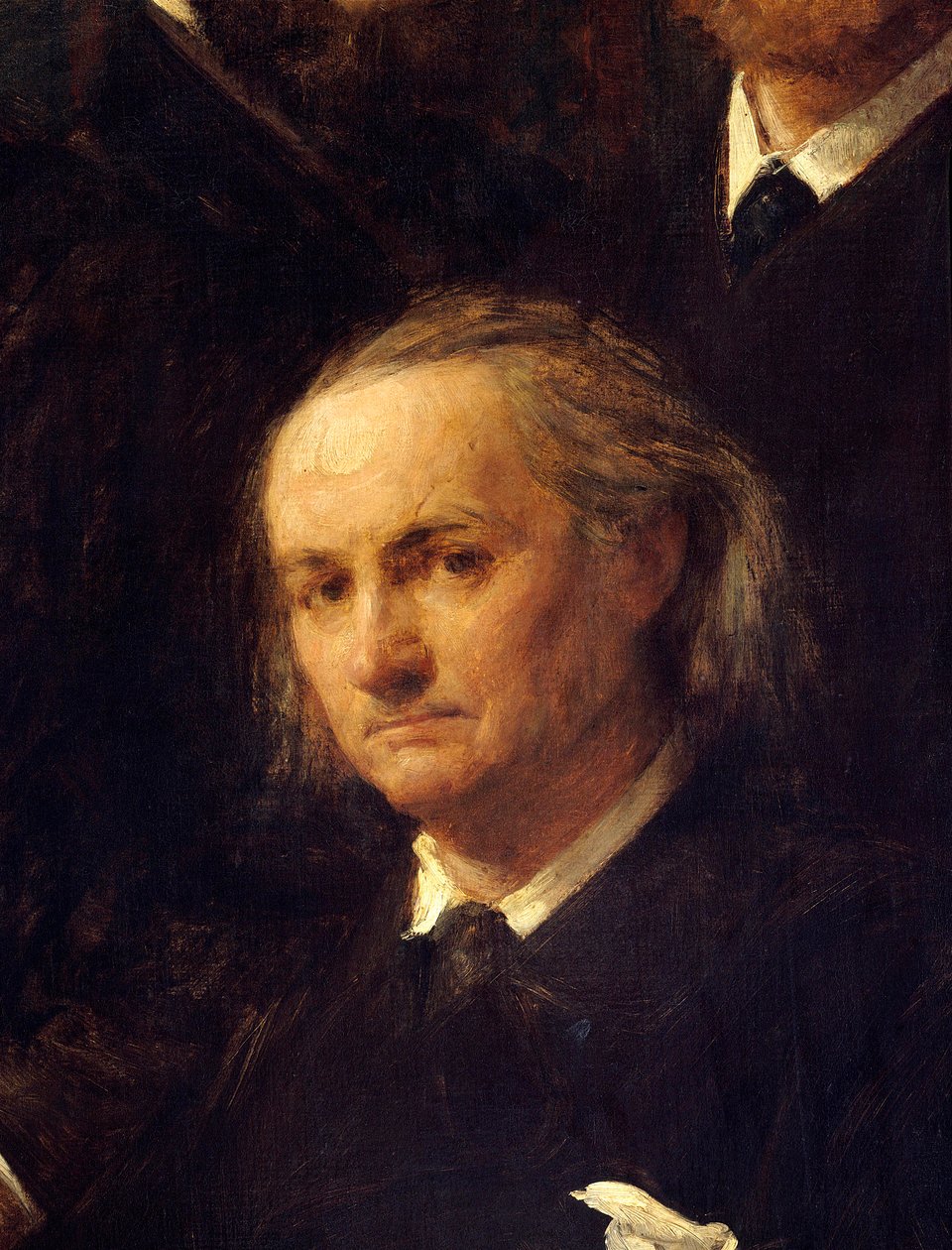 Runoilija Charles Baudelairen (1821-1867) muotokuva Yksityiskohta Henri Fantin Latourin (Fantin-Latour) maalauksesta "" Hommage a Delacroix" tekijältä Ignace Henri Jean Fantin Latour