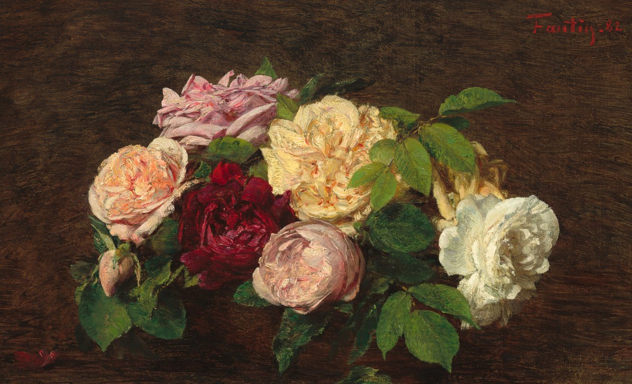 Roses de Nice pöydällä, 1882. tekijältä Ignace Henri Jean Fantin Latour