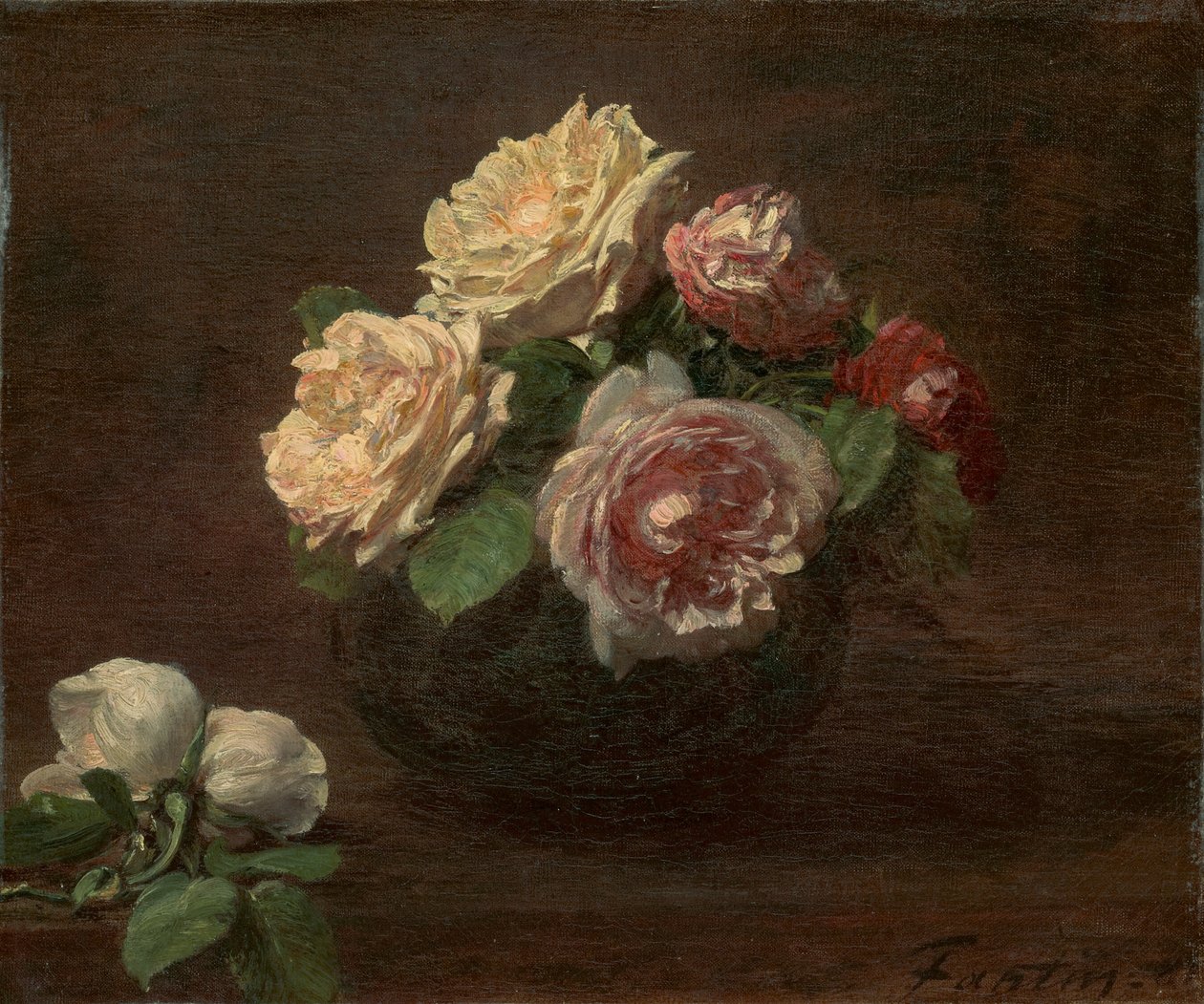 Ruusuja kulhossa tekijältä Henri Fantin Latour