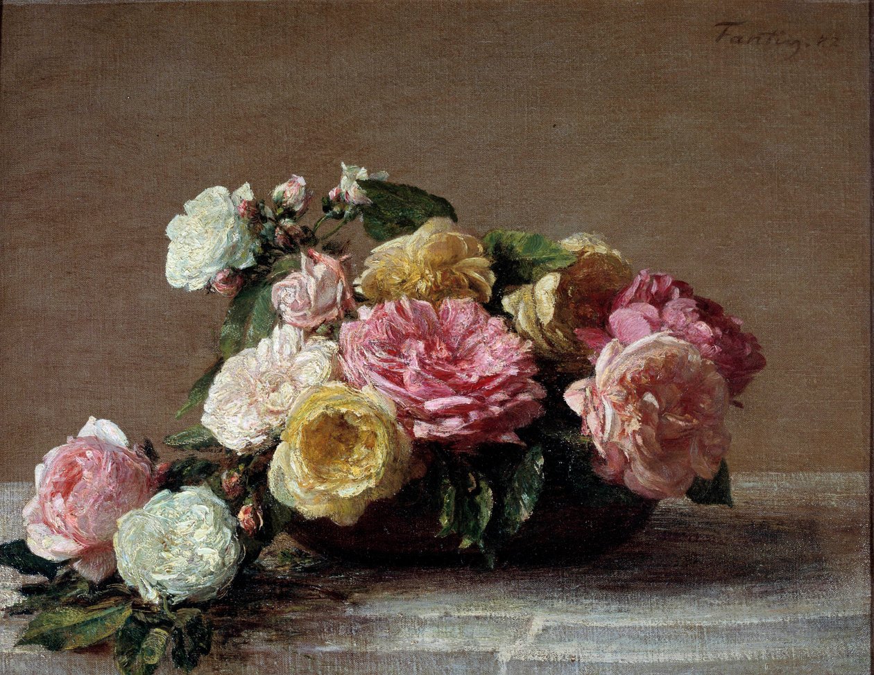 Ruusuja kupissa maalaus Henri Fantin Latour (Fantin-Latour tekijältä Ignace Henri Jean Fantin Latour