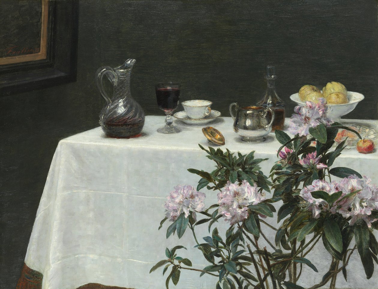 Asetelma: Pöydän kulma, 1873. tekijältä Ignace Henri Jean Fantin Latour
