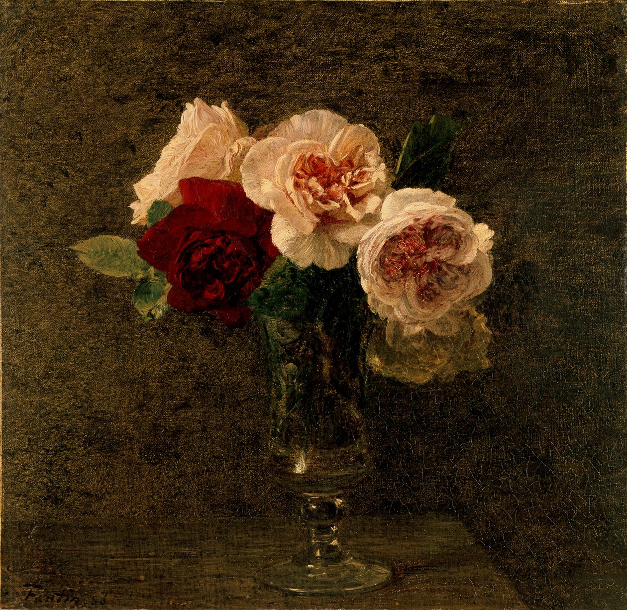 Asetelma: vaaleanpunaiset ja punaiset ruusut, 1886 tekijältä Ignace Henri Jean Fantin Latour