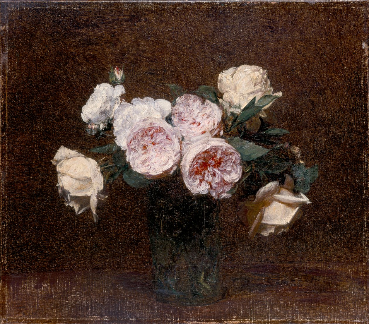 Asetelma: vaaleanpunaiset, valkoiset ja keltaiset ruusut, 1894 tekijältä Ignace Henri Jean Fantin Latour