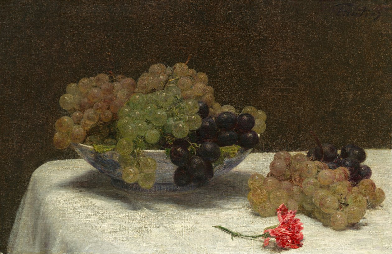 Asetelma viinirypäleillä ja neilikka tekijältä Ignace Henri Jean Fantin Latour