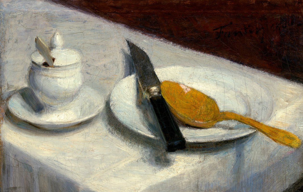 Asetelma sinappiruukun kanssa tekijältä Ignace Henri Jean Fantin Latour