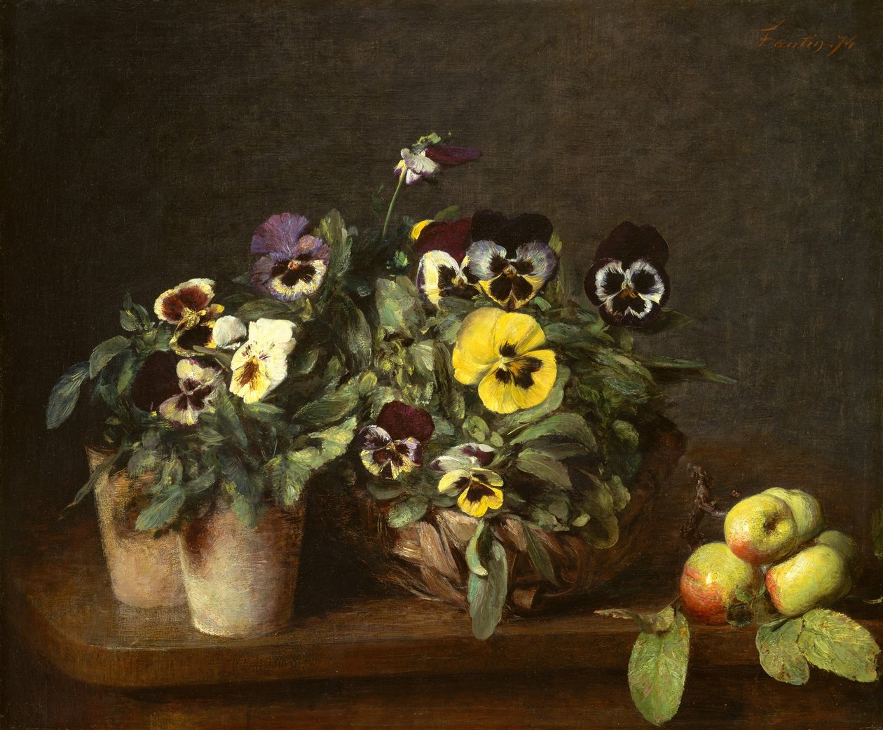 Asetelma orvokkien kanssa, 1874. tekijältä Ignace Henri Jean Fantin Latour