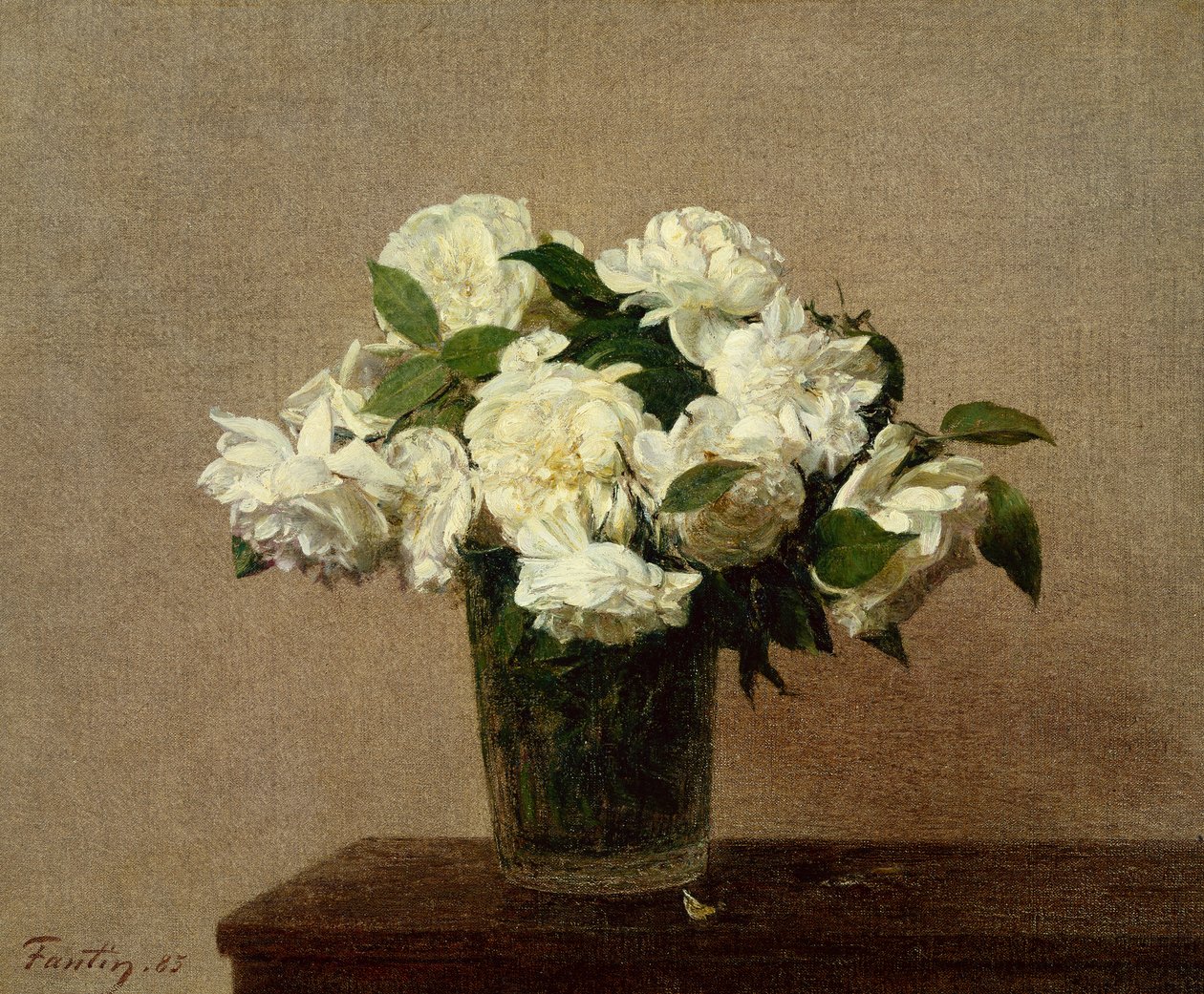 Asetelma valkoisten ruusujen kanssa tekijältä Ignace Henri Jean Fantin Latour